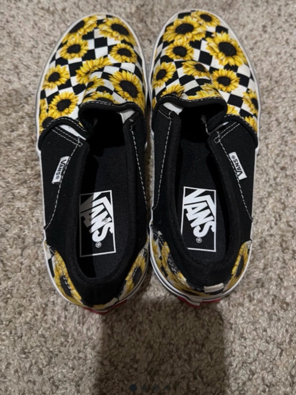 Vans women’s Slip-On Sunflower Checkerboard Sneakers - Black & Yellow